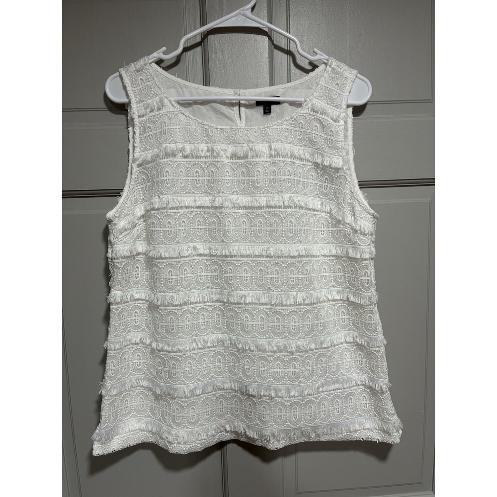 Talbots Womens Tank‎ Top Size 12 White Fringed Textured Tweed Shell Coastal